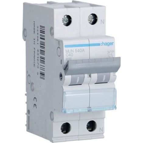HAGER MUN540A  Leistungsschalter 1P+N 40A Kurve-C 6kA