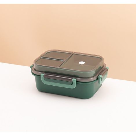 Boite Repas Compartiment, Lunch Box Intégrées à 2 Couches, Bento Lunch Box Anti-fuite avec Couverts pour le Travail, L'école, Pique-nique,vert,1250ml (1/5)