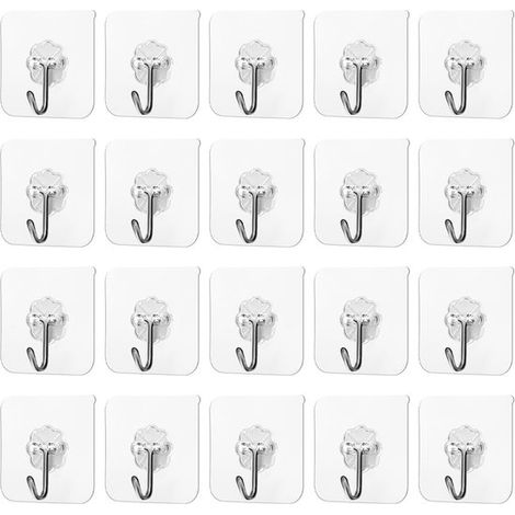 20 pièces - Crochets adhésifs transparents - Crochets adhésifs sans perçage - Crochets muraux pour cuisine et salle de bain (1/5)