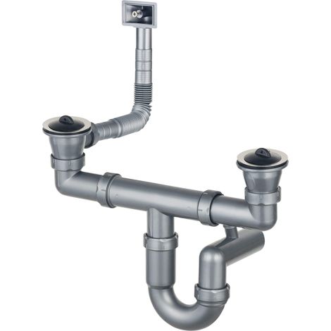 Siphon für Stahlspülbecken, 2 - Becken - 2 Abfluss