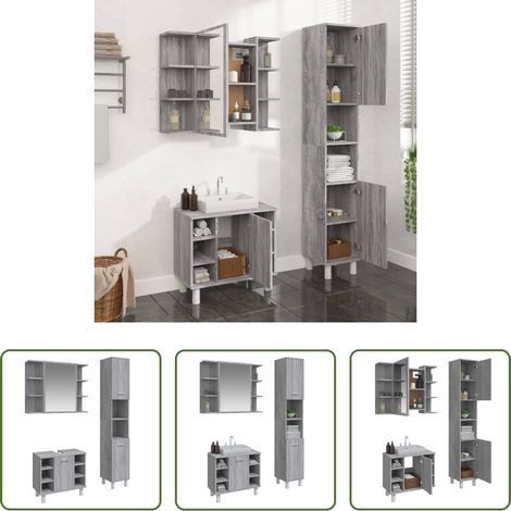 vidaXL Armoire sur pied -  Ensemble d'armoires de salle de bain 3 pcs sonoma gris (1/5)