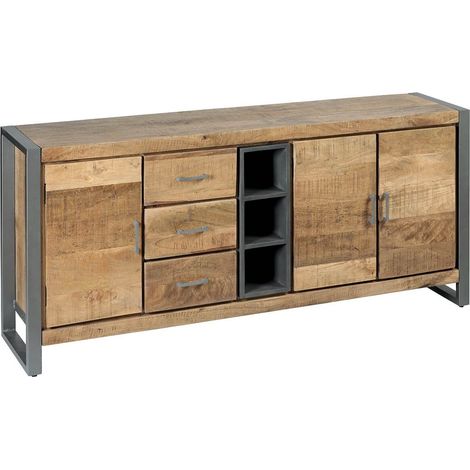 Buffet 3 portes 3 tiroirs en bois massif recyclé et acier patiné - MANGOVRE