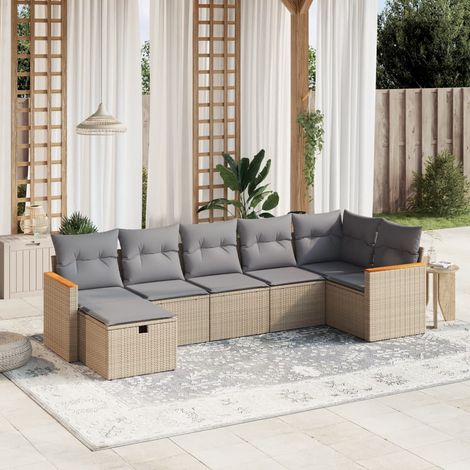 Juego de sofás jardín con cojines beige mezcla 7 pzas ratán PE vidaXL (1/4)