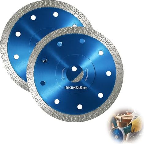 Set of 2 Diamond Disc 125 mm Extra Thin for Ceramic Tiles and Stoneware, 10 mm Segment, Diamond Cutting Discs with Adapters for Grinders and Saws, Max Speed 12,250 RPM (1/5)