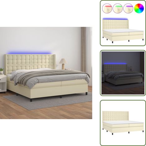 Tête de lit réglable - vidaXL Sommier à lattes de lit matelas LED Crème 200x200 cm Similicuir - Bande LED colorée