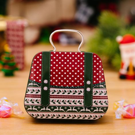 Christmas tote tin box with Santa Claus design, tin gift box for candy and cookies, holiday souvenir.