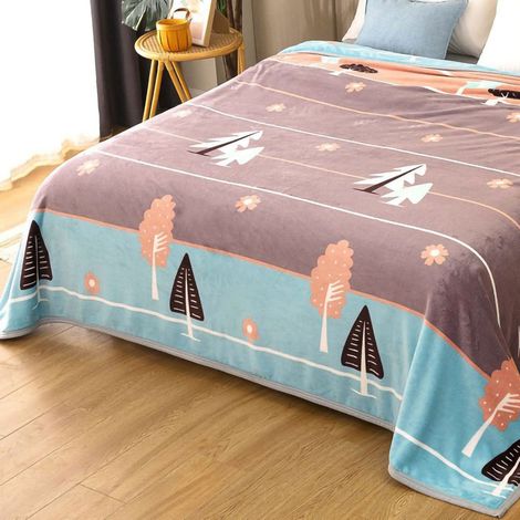 Couverture polaire feuille et fleur 150x200cm, couverture épaisse pour climatisation, plaid enfant, couverture de sieste, cadeau d'entreprise, bord cousu. (1/3)