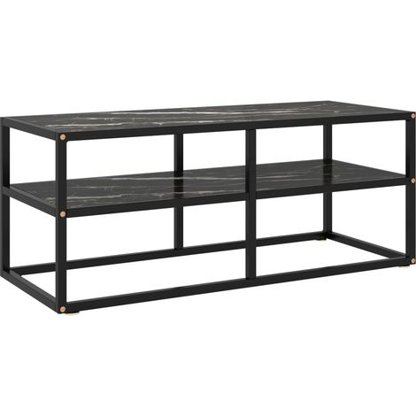 Mueble TV multimedia estantería para televisión buffet para televisión comedor salón dormitorio con cristal de mármol 100 x 40 x 40 cm negro 020026944