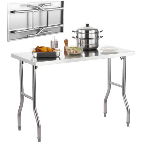 Mophorn 48 x 24 Zoll klappbaren Vorbereitungstisch, Edelstahl kommerzielle Workstation, Heavy-Duty-Küchentisch für Haus, Restaurant, Garage