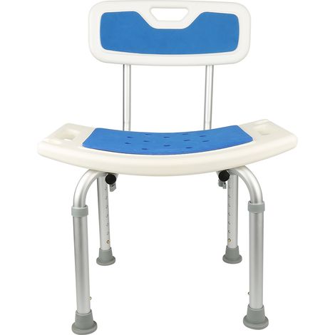 Chaise de Douche avec Dossier Charge 150KG Réglable en Hauteur Pieds Antidérapants Bleu Blanc (1/5)