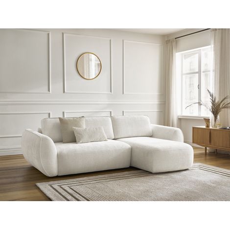 Bobochic – Canapé d'angle convertible 3 places – Tissu texturé – Longueur 250cm – Largeur de couchage 145cm – Style moderne – Coffre de rangement (1/5)