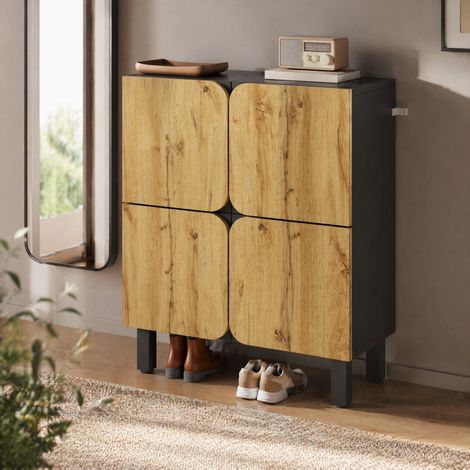Zapatero de 4 puertas MDF negro y natural 80 x 38,5 x 95 cm (1/5)