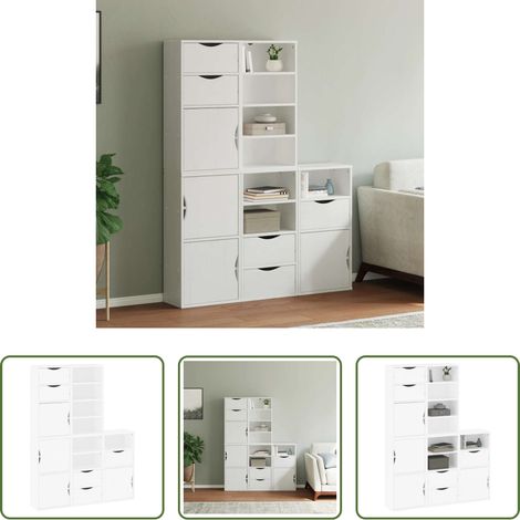 vidaXL Beistellschrank Weiß - Beistellschränke 5 Stk. ODDA Weiß 40x24x79 cm Massivholz Kiefer (1/5)