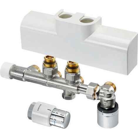 OVENTROP Set mit Multiblock T-RTL Eck und Uni SH für Heizkörperanschluss G 1/2 IG, mit Anschlussarmatur Multiblock T-RTL, Designabdeckung, Thermostat Uni SH und SH-Cap, Chrom, 1184288