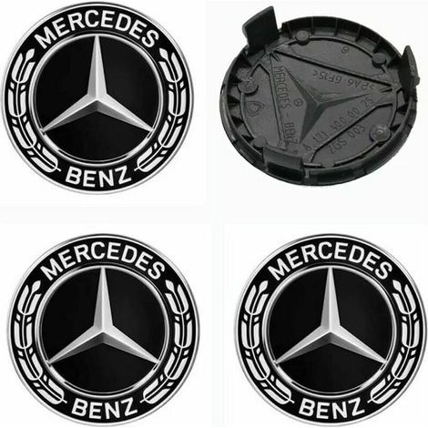 Satz mit 4 neuen schwarzen Mercedes-Benz Radkappen – 75 mm (1/5)