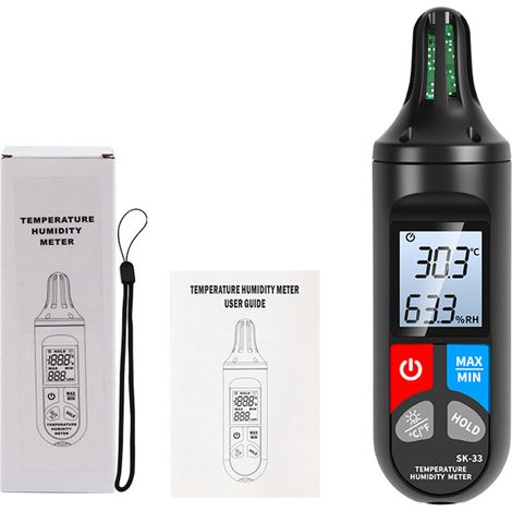 Termometro e igrometro portatile Display ad alta precisione Retroilluminazione Funzione di memorizzazione dati Ampia gamma di utilizzo in ambito domestico SK33. (1/5)