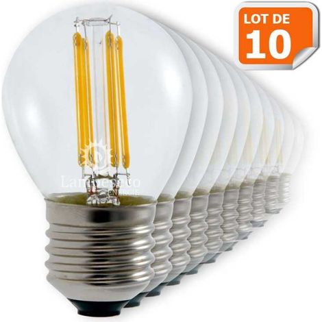 Lampesecoenergie – Lot de 10 ampoules LED filament E27 4W – Équivalent 42W – Blanc chaud 3000K – Luminosité 420 lm – Angle d'éclairage 300°