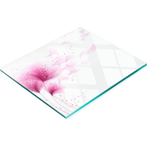 Tablero de vidrio decorativo multifuncional para cocina con dise帽o de flor rosa, 60x52 cm.