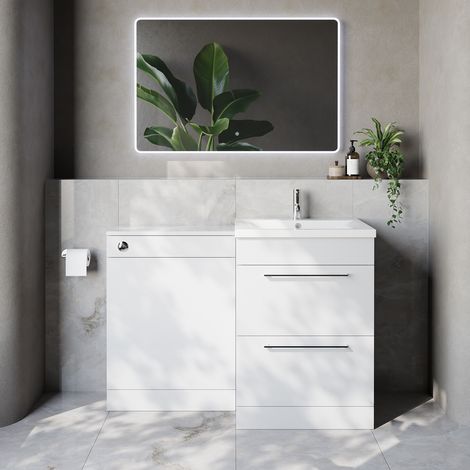 Napoli 460 Cento Gloss White 1200mm 2 Drawer Vanity Unit Toilet Suite with Glide Basin - 1200mm - Chrome 320mm HandleWithout Kingston Toilet Pan