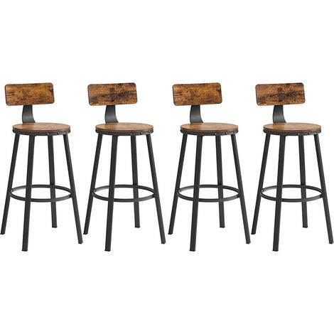 Lot de 4 chaises de bar tabourets hauts avec dossier siège de cuisine cadre en acier siège de 73 cm de haut montage facile style industriel marron