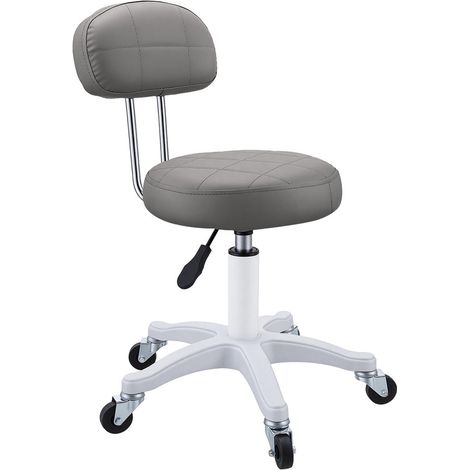Chaise de bureau pivotante 360°, Tabouret de coiffeuse avec dossier, Réglable en hauteur, roulettes pivotantes, Coussin de siège confortable en mousse,Pour bureau et chambre, 33×33×70cm, gris (1/5)