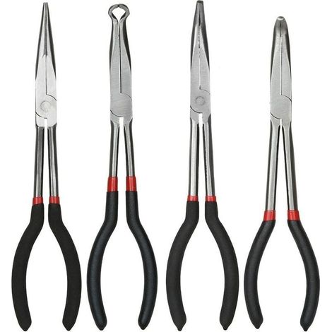 Pince et tenaille Ensemble de pinces à bec effilé de 11 pouces/28 cm, lot de 4 pinces à long bec, pinces à long bec droit, pinces à 45 degrés, pinces à aiguille à 90 degrés et pinces circulaires à lon (1/5)
