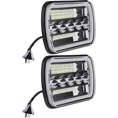 phares LED 5x7 pouces et 7x6 pouces avec feux de route/croisement et anneaux lumineux (DRL) pour Jeep Cherokee XJ et Wrangler YJ (1/5)