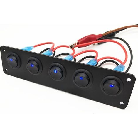 Panneau de commande à 5 interrupteurs à bascule tripolaires 20 A étanches marche/arrêt 12 V vert pour voitures, camions et bateaux (1/5)