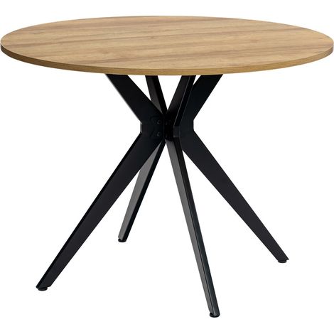 MEUBLES COSY Mesa de comedor redonda vintage para 2-4 personas para salón, cocina, oficina, madera contrachapada y metal, roble + negro, 100 x 100 x 75 cm