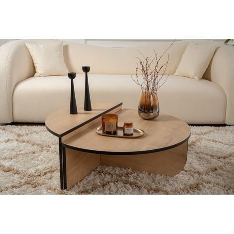 Calicosy – Table basse gigogne en bois chêne à miel 90 x 60 x 30 cm – Design moderne pour salon – Panneaux de particules mélaminés (1/5)
