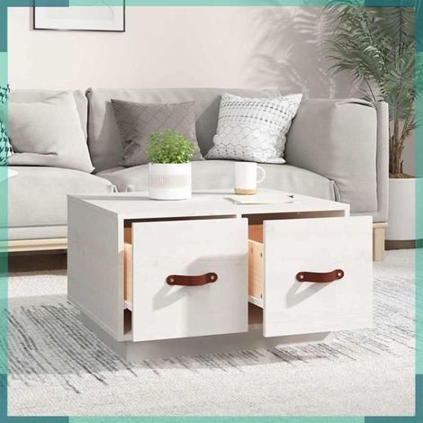 820967 Table basse Blanc 60x53x35 cm Bois massif de pin (1/5)