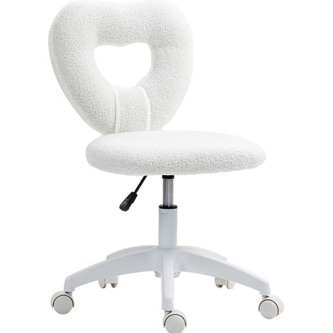 Silla de oficina giratoria de terciopelo Teddy con respaldo en forma de corazón, blanca (1/5)