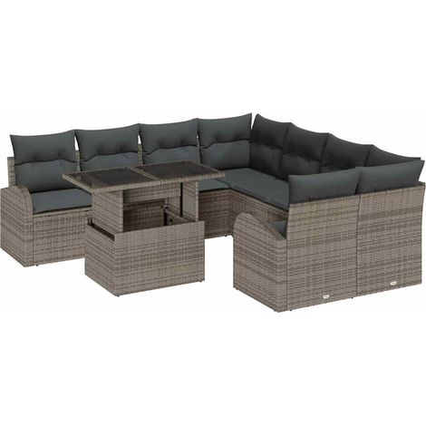 Maison Exclusive - Set Divano da Giardino 9 pcs Grigio Rattan in Polipropilene