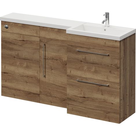 Napoli 390 Tobacco Oak 1500mm 2 Drawer Vanity Unit Toilet Suite with Right Hand Square Lucia Basin - 1500mm - Chrome 320mm HandleWithout Kingston Toilet Pan