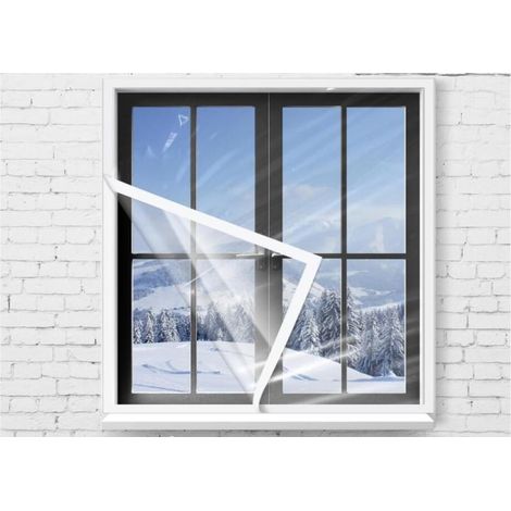 Kit d'isolation de fenêtre d'hiver 120 x 160 cm, film transparent découpable avec sangles adhésives, couverture de fenêtre imperméable pour l'hivernage de terrasse, épaississement et chaleur en hiver (1/5)