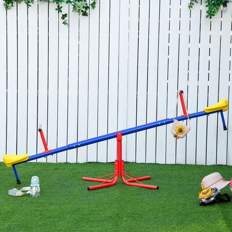Balancín Giratorio 360 Grados para Niños +3 Años con Base de 4 Varillas Postes de Tope y Asas Fáciles de Agarrar Patio Jardín 184x76x71 cm Multicolor (1/4)