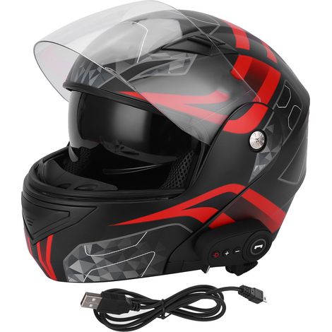 Casque Moto Bluetooth Visière Anti-Buée Double Écran Mains Libres Radio FM Intégrée Batterie 1200mAh (XL) (1/5)