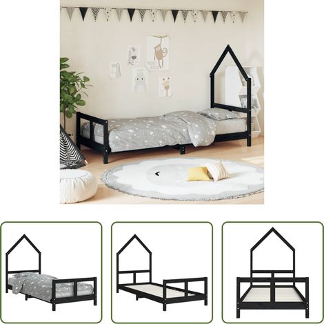 vidaXL Kieferbett - Kinderbett Schwarz 80x200 cm Massivholz Kiefer (1/5)