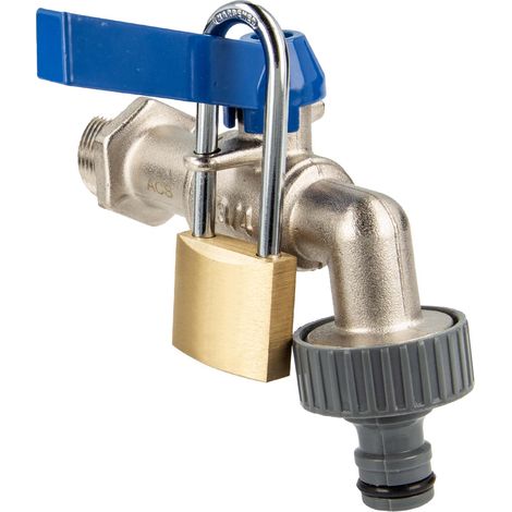 tecuro Kugelauslaufventil 3/4 Zoll, mit Absperrvorrichtung, Vorhängeschloss, Steckkupplung und PTFE-Dichtband