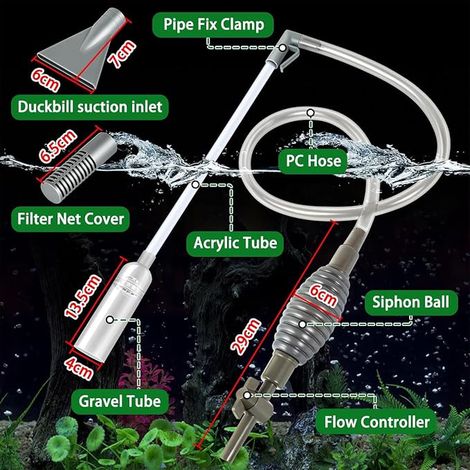 Aquarium Gravel Cleaner, 1.7m Aquarium Vacuum Cleaner, Siphon Aquarium Cleaning Pump for Drain, Duckbill Vacuum Cleaner, Water Change and Sand Clean (1/4)