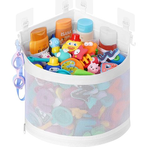 Rangement Jouet Bain, Large Capacité Filet Jouet Bain Bebe, Sac en Maille Pour Jouets Baignoire, Filet de Rangement Suspendu pour Jouets de Baignoire avec 4 Crochets Adhésifs