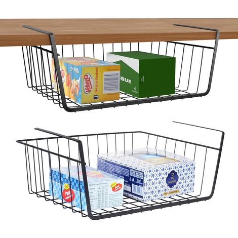 Lot de 2 Paniers Sous Étagère, Fil Métallique Antirouille, Tiroir Suspendu Coulissant, Pour Cuisine Dressing Buanderie