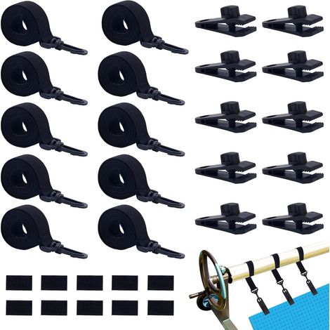 18pcs Kit d'attache Enrouleur Couverture Solaire Piscine, Comprend 6 Bandes Couverture Solaire avec Crochets 6 Pinces Piscine (1/5)