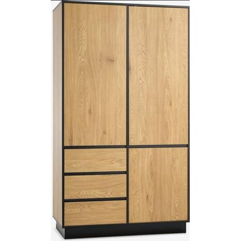ORION91oficial® - Armario Habitación  Estilo Industrial  Tablero Aglomerado - Pino Macizo  Acero  3 puertas - 3 cajones - 2 Barras  120x210x60 cm  Color Roble Cálido/Negro - spaziOrion91