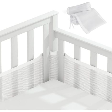 Paracolpi per lettino, paracolpi per culla, fodera in rete 3D, sicuro per la circolazione dell'aria nella culla, adatto a tutti i tipi di culla (bianco) (1/4)