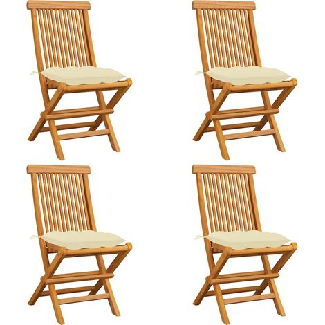 Lot de 4 Chaises de jardin avec coussins blanc crème - Chaise d'extérieur pour terrasse/jardin Teck massif BV768443 - BonneVie (1/5)