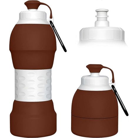 Gourde pliable à clip 580 ml sans BPA avec mousqueton en alliage d'aluminium marron idéale pour les voyages (1/5)