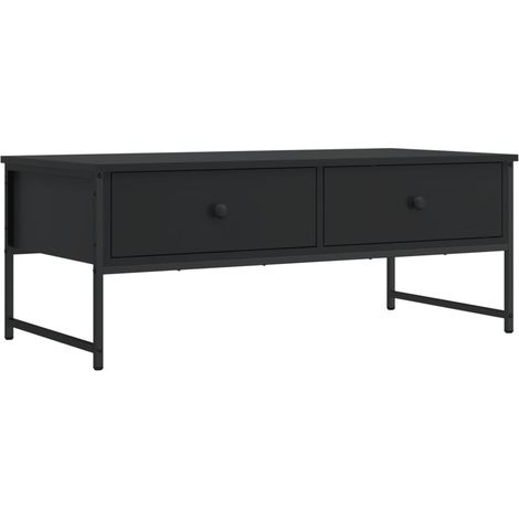 Mesa de centro con cajones, diseño moderno y contemporáneo, 101 x 49 x 39,5 cm, madera de ingeniería negra y metal DEC039582