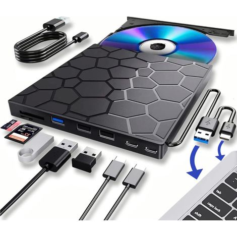 Enregistreur externe USB 3.0 DVD 7 en 1 avec lecteur de carte de type C (1/5)