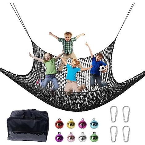 Filet d'escalade pour Aire De Jeux,2x3m Double Couche Filet De Sécurité pour Enfants,4 Crochets,8 Clochettes,pour Une Utilisation en Extérieur Et en Intérieur,Prévention des Chutes(Noir) (1/5)